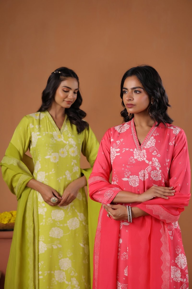 PAYAL Lime Yellow Kurt suit Set with Print Design - Payal