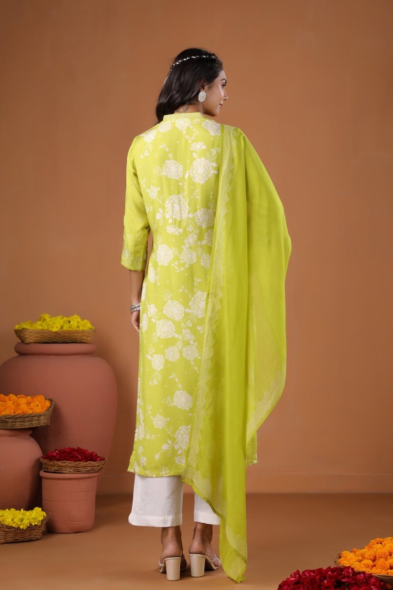 PAYAL Lime Yellow Kurt suit Set with Print Design - Payal