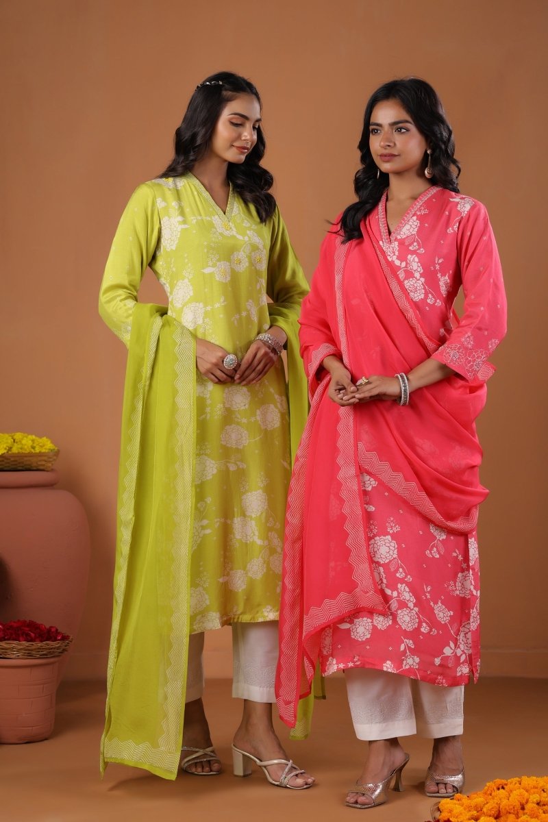 PAYAL Lime Yellow Kurt suit Set with Print Design - Payal