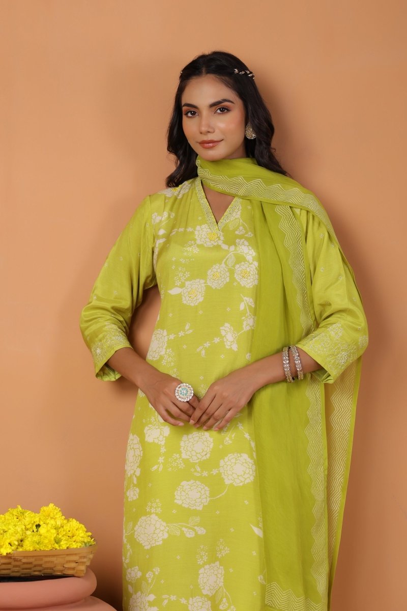 PAYAL Lime Yellow Kurt suit Set with Print Design - Payal