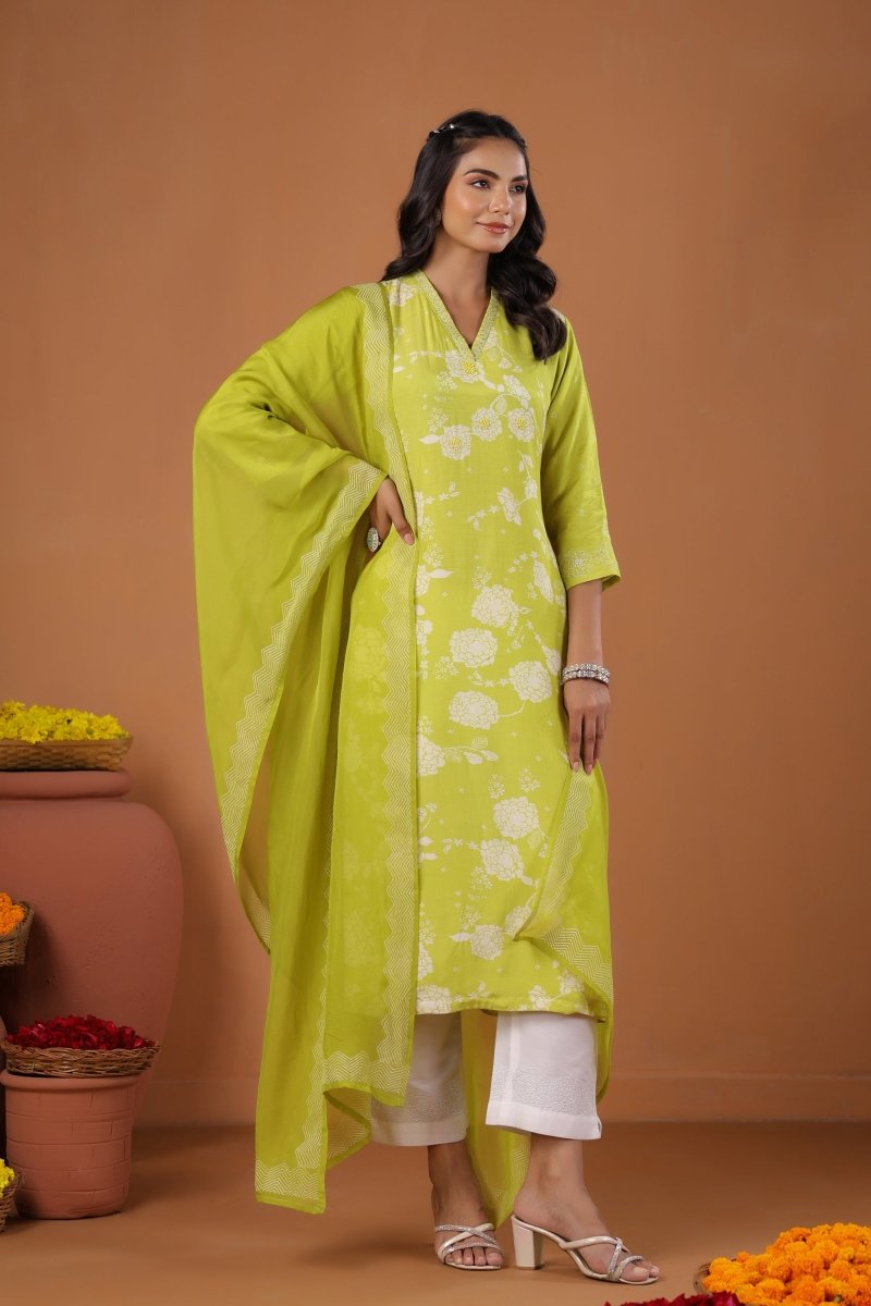 PAYAL Lime Yellow Kurt suit Set with Print Design - Payal