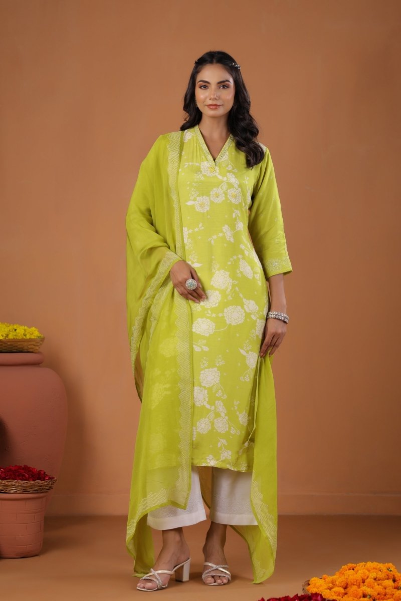 PAYAL Lime Yellow Kurt suit Set with Print Design - Payal