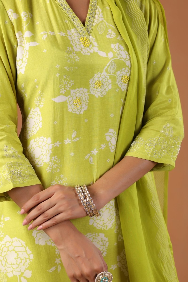 PAYAL Lime Yellow Kurt suit Set with Print Design - Payal