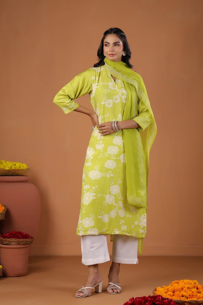 PAYAL Lime Yellow Kurt suit Set with Print Design - Payal