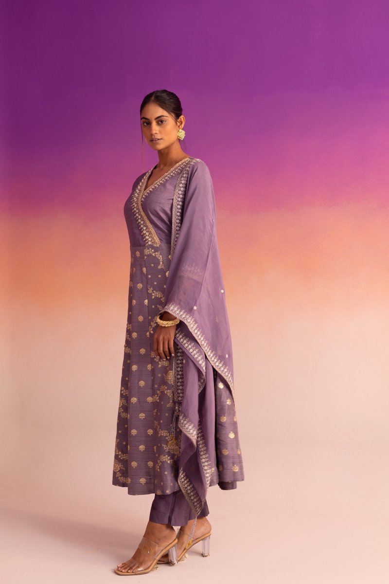 PAYAL Mauve Kalidar Suit Set with Delicate Jacquard Weaving - Payal