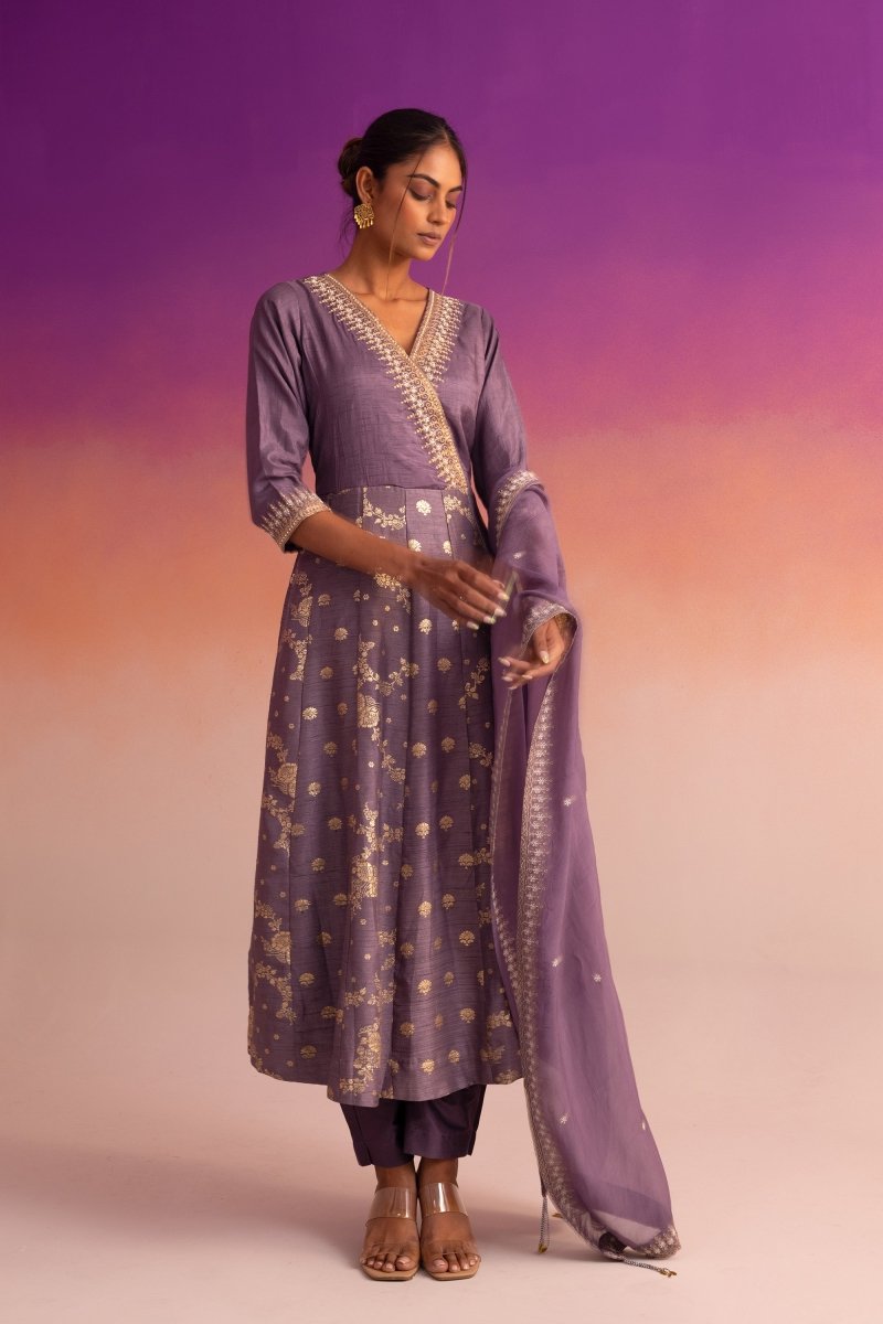 PAYAL Mauve Kalidar Suit Set with Delicate Jacquard Weaving - Payal