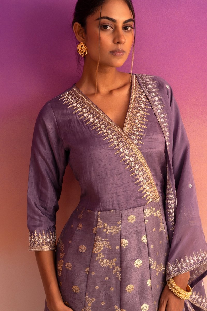 PAYAL Mauve Kalidar Suit Set with Delicate Jacquard Weaving - Payal