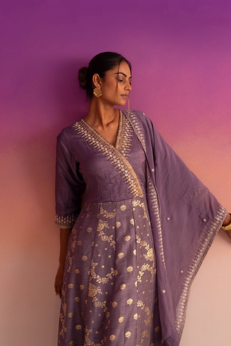 PAYAL Mauve Kalidar Suit Set with Delicate Jacquard Weaving - Payal