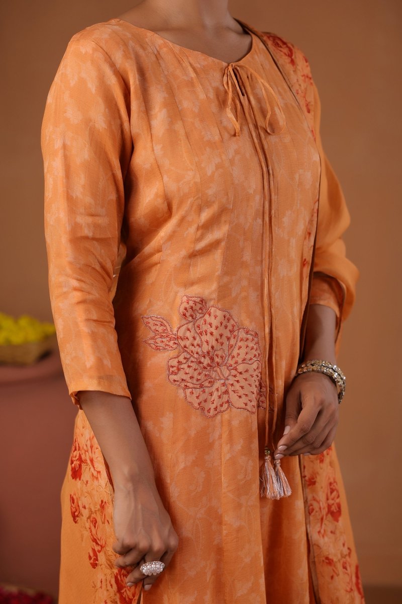 PAYAL Ochre Kalidar Festive Suit Set with Print & Embroidery Detailing - Payal
