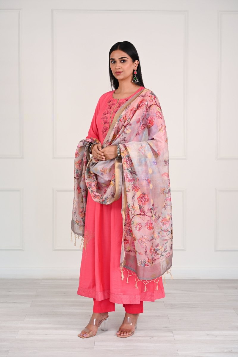 PAYAL Pink Kalidar Suit Set with Printed Dupatta - Payal