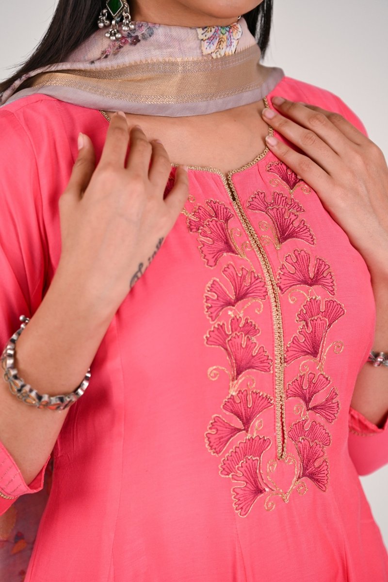 PAYAL Pink Kalidar Suit Set with Printed Dupatta - Payal