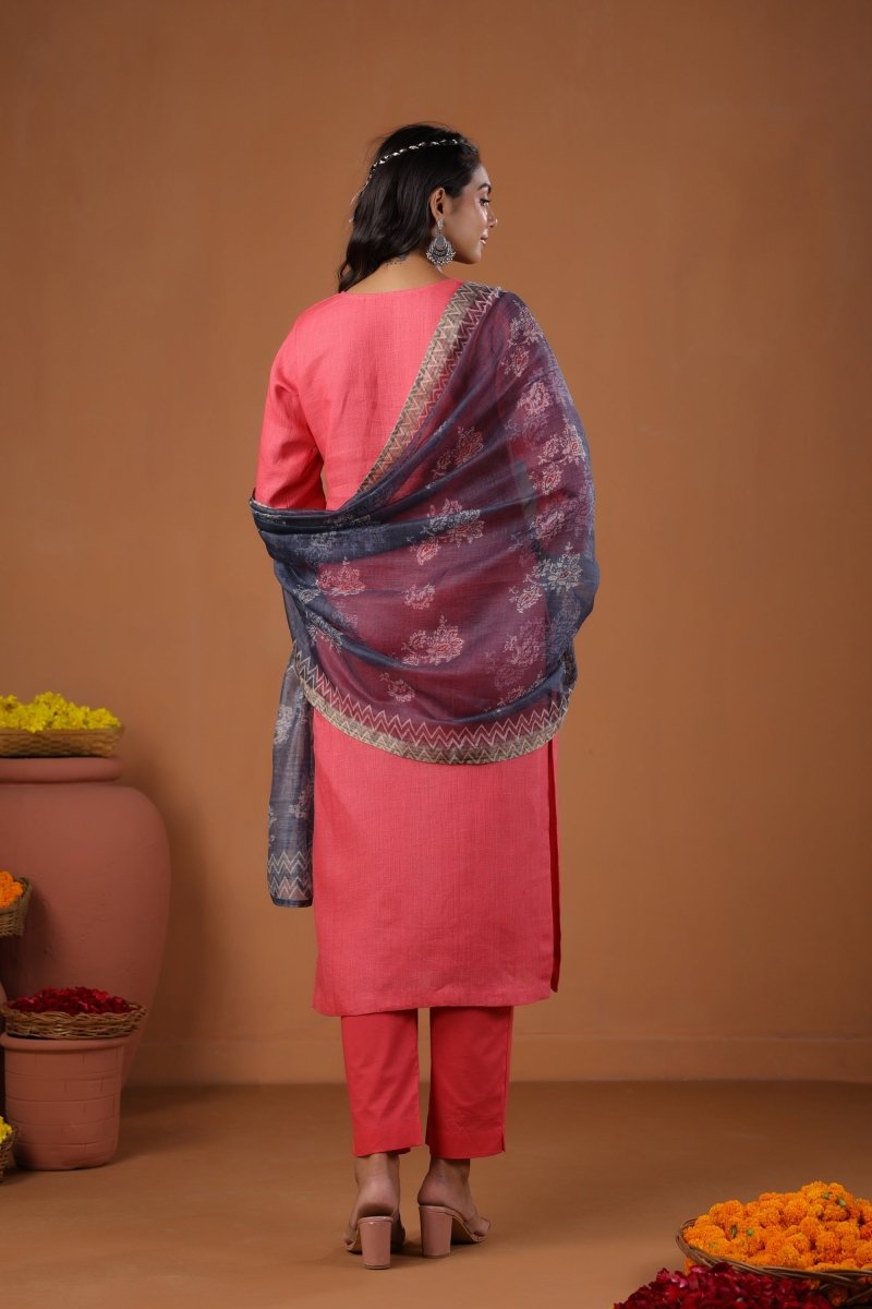 PAYAL Pink Kurta Suit Set with Printed Organza Dupatta - Payal