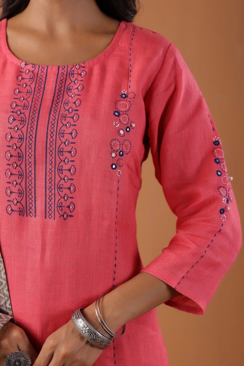 PAYAL Pink Kurta Suit Set with Printed Organza Dupatta - Payal