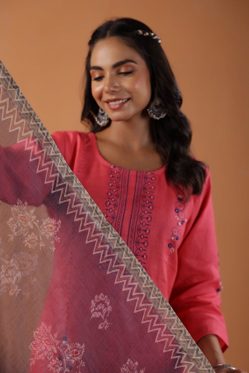 PAYAL Pink Kurta Suit Set with Printed Organza Dupatta - Payal