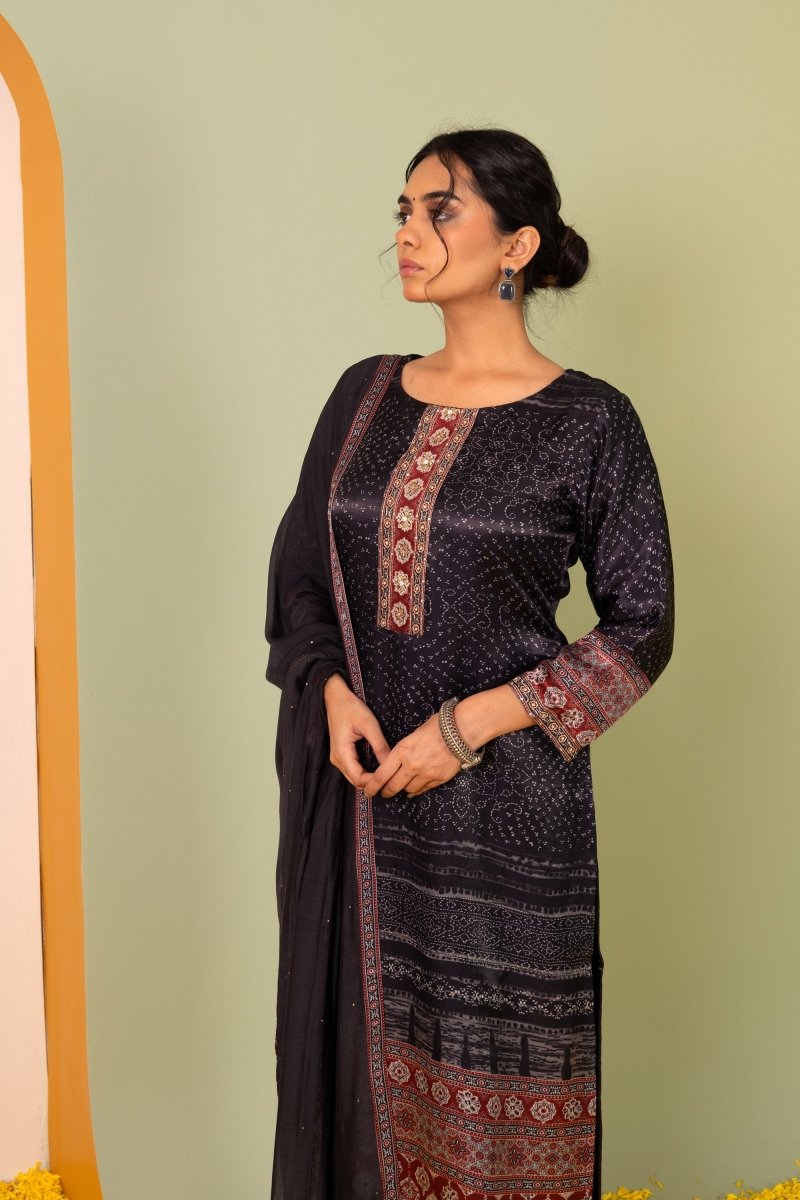 PAYAL Raven Black Kurta Suit Set with Delicate Khat Embroidery - Payal