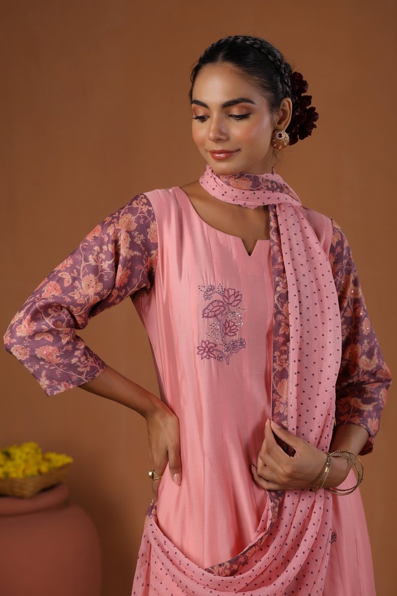 PAYAL Rouge Pink Kalidar Suit Set with Chiffon Dupatta Styling - Payal