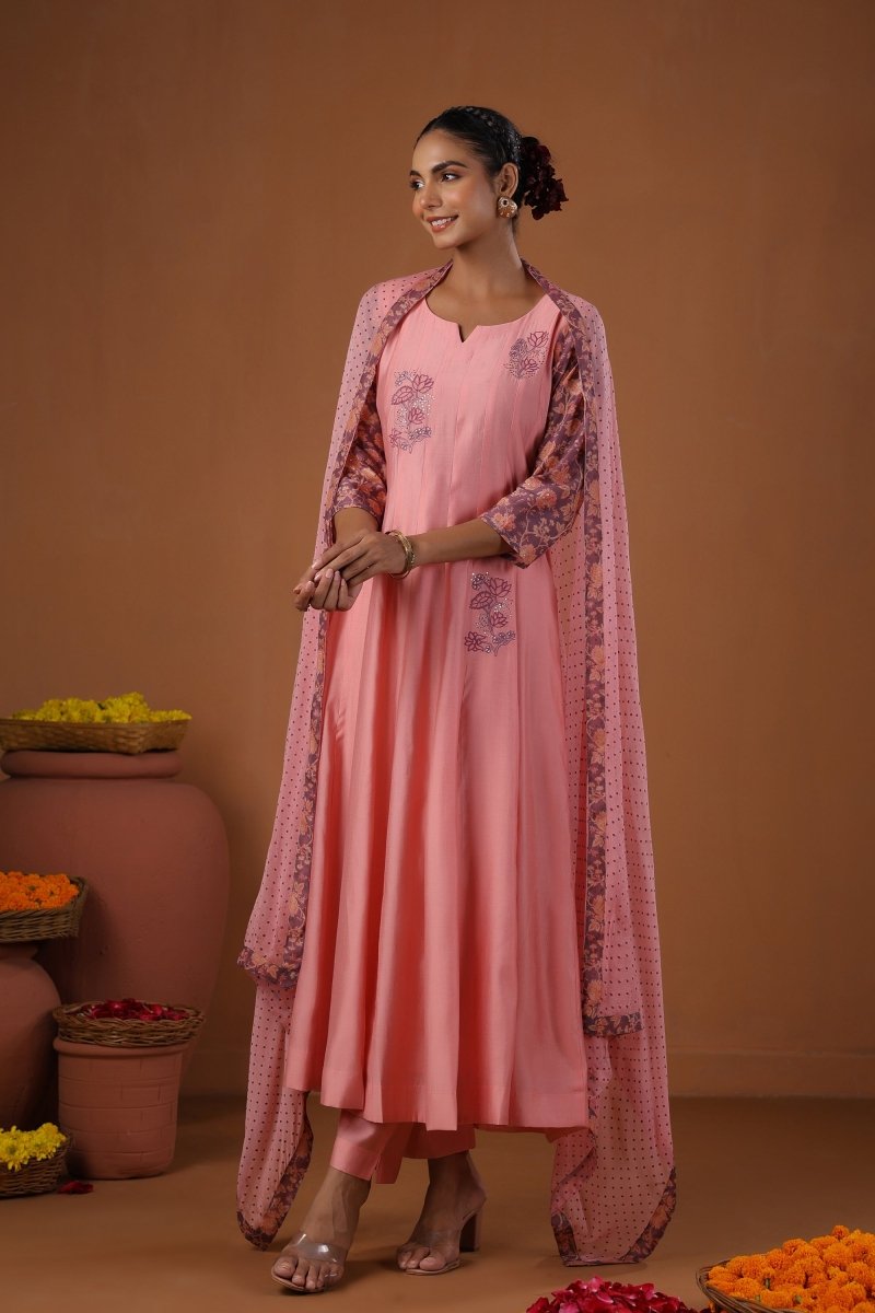 PAYAL Rouge Pink Kalidar Suit Set with Chiffon Dupatta Styling - Payal