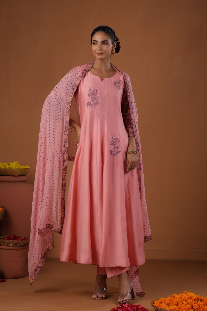 PAYAL Rouge Pink Kalidar Suit Set with Chiffon Dupatta Styling - Payal