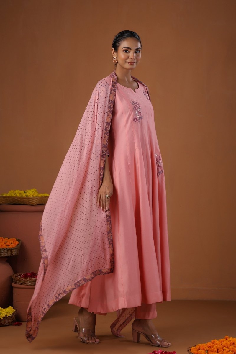 PAYAL Rouge Pink Kalidar Suit Set with Chiffon Dupatta Styling - Payal