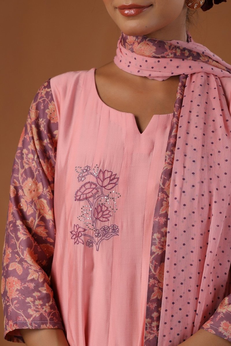 PAYAL Rouge Pink Kalidar Suit Set with Chiffon Dupatta Styling - Payal