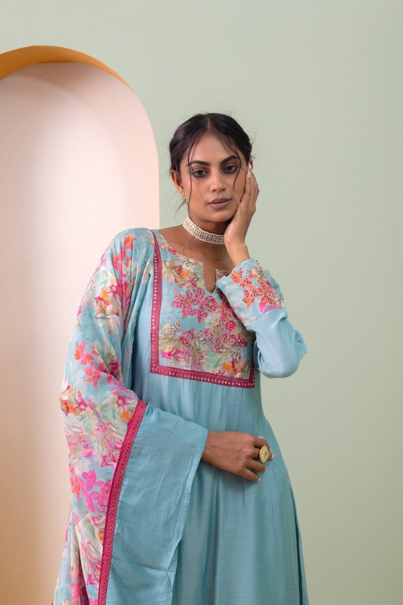 PAYAL Sky Blue Kalidar Suit Set with Subtle Hand Work - Payal