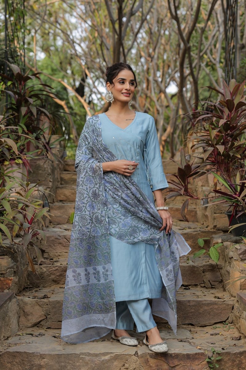 PAYAL Sky Blue Kurta Suit Set with Mukesh Embroidery - Payal