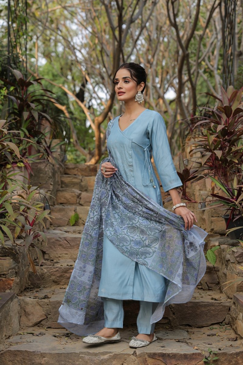 PAYAL Sky Blue Kurta Suit Set with Mukesh Embroidery - Payal