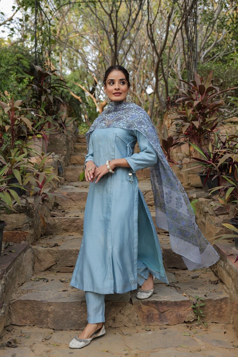 PAYAL Sky Blue Kurta Suit Set with Mukesh Embroidery - Payal