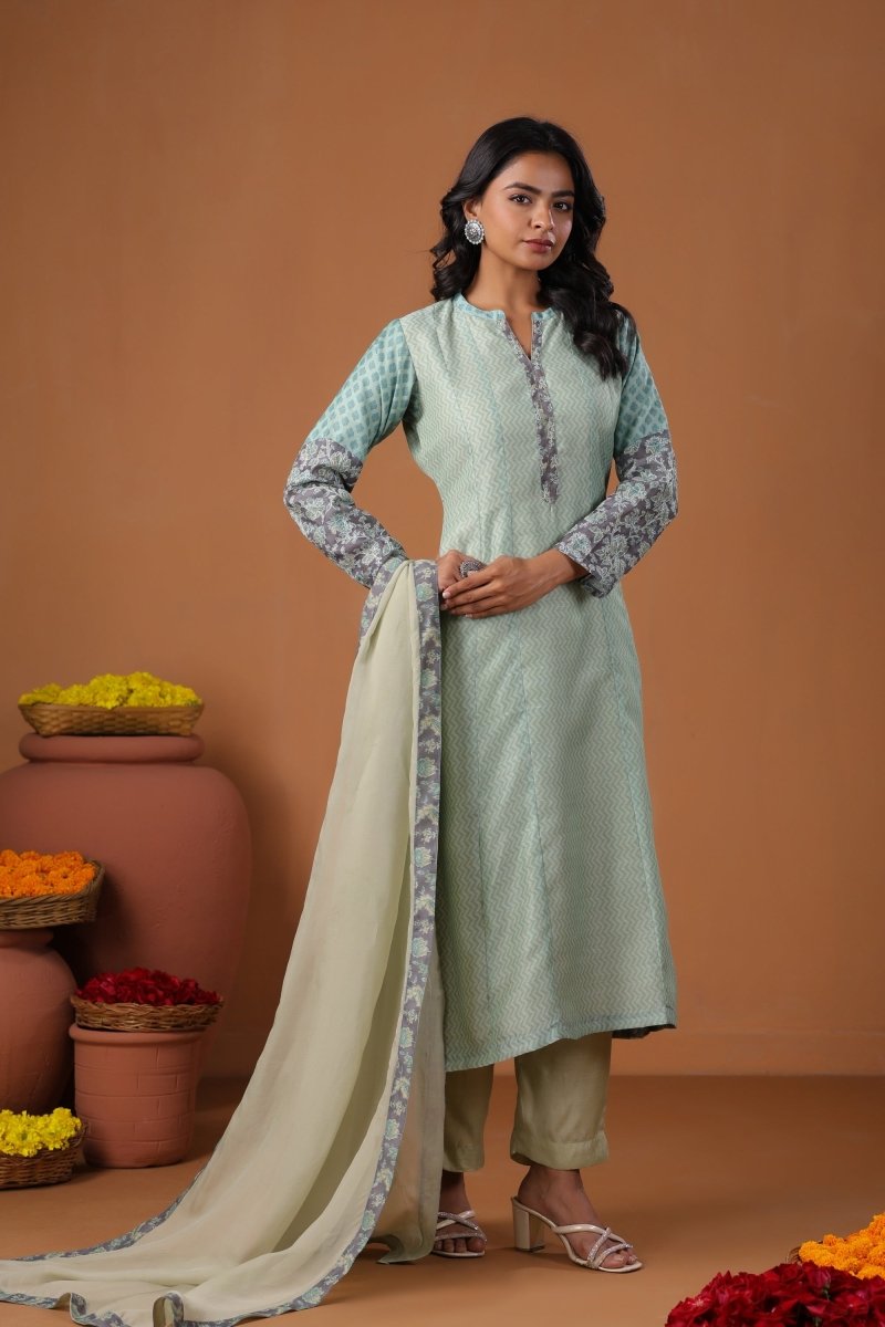 PAYAL Sky Blue Kurta Suit Set with Print Design - Payal