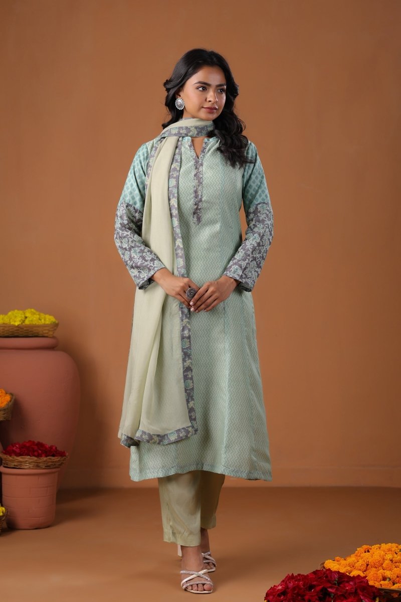 PAYAL Sky Blue Kurta Suit Set with Print Design - Payal