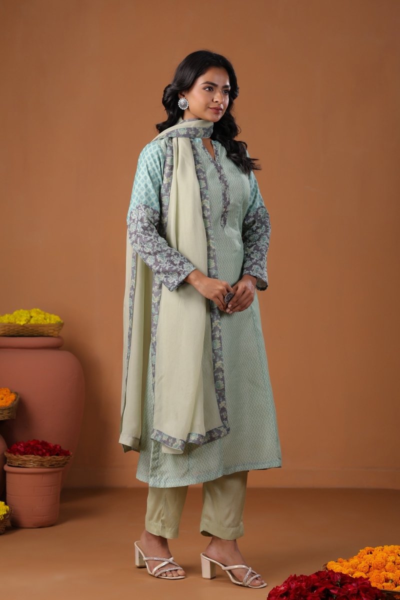 PAYAL Sky Blue Kurta Suit Set with Print Design - Payal
