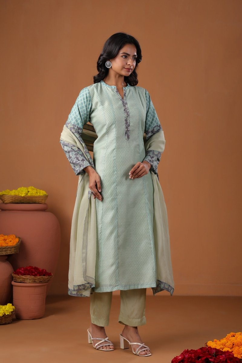 PAYAL Sky Blue Kurta Suit Set with Print Design - Payal