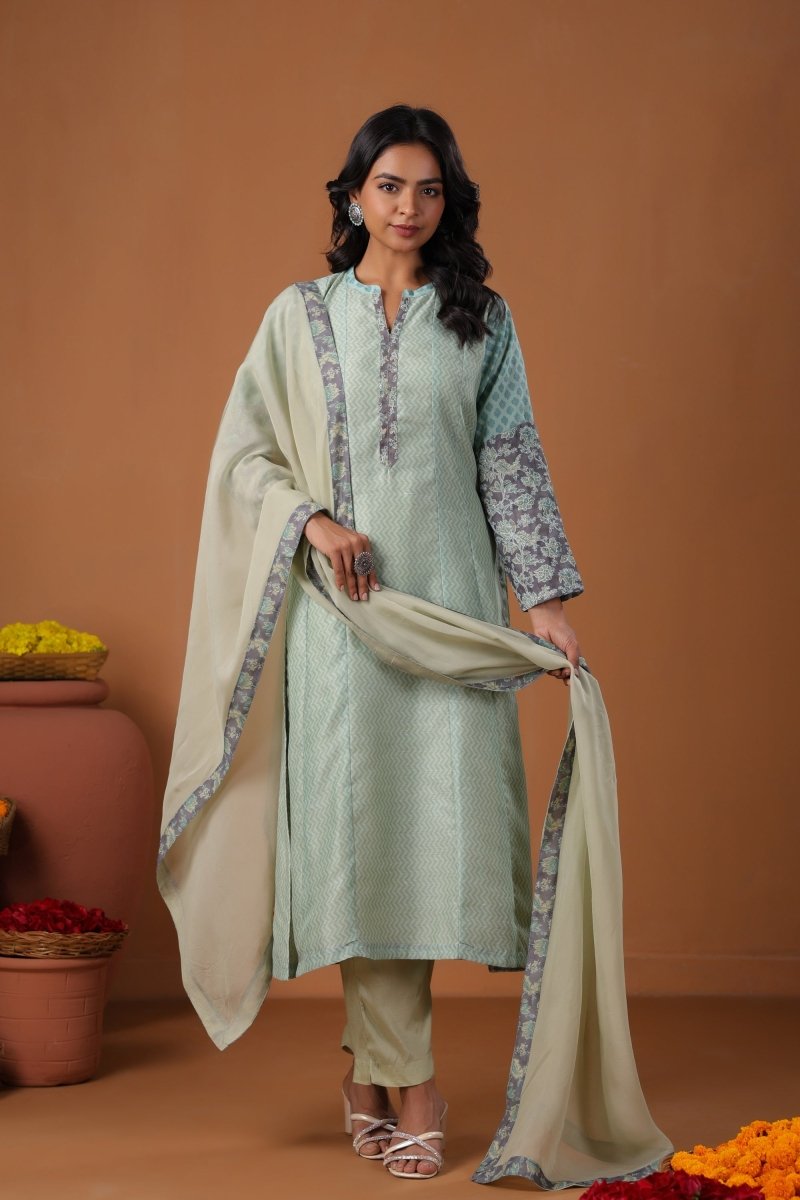 PAYAL Sky Blue Kurta Suit Set with Print Design - Payal