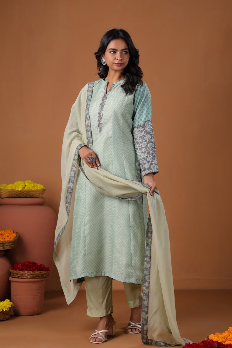PAYAL Sky Blue Kurta Suit Set with Print Design - Payal