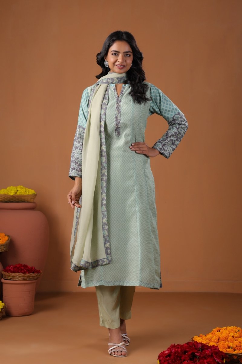 PAYAL Sky Blue Kurta Suit Set with Print Design - Payal