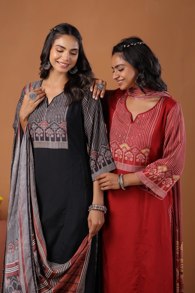 PAYAL Straight Kurta Suit Set with Badla Embroidery Detailing - Payal