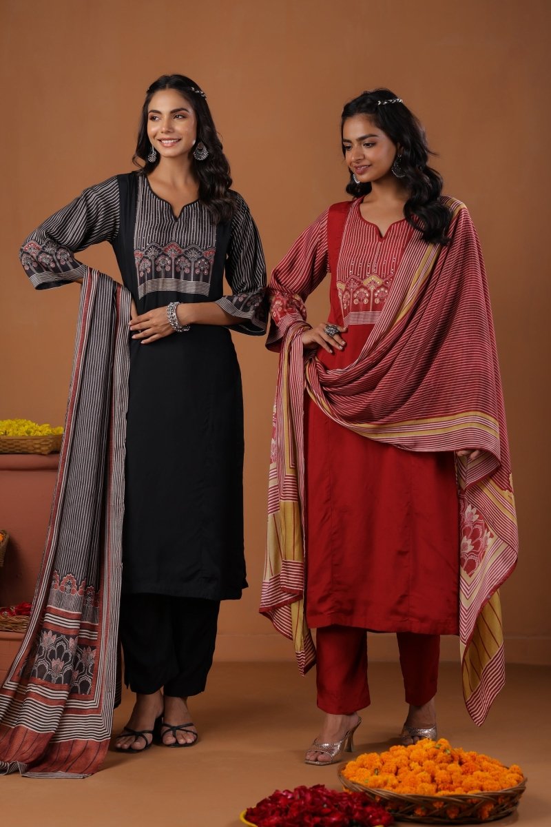 PAYAL Straight Kurta Suit Set with Badla Embroidery Detailing - Payal