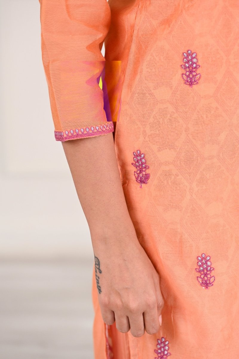 PAYAL Tangerine Kurta Suit Set with Handwork Detailing - Payal