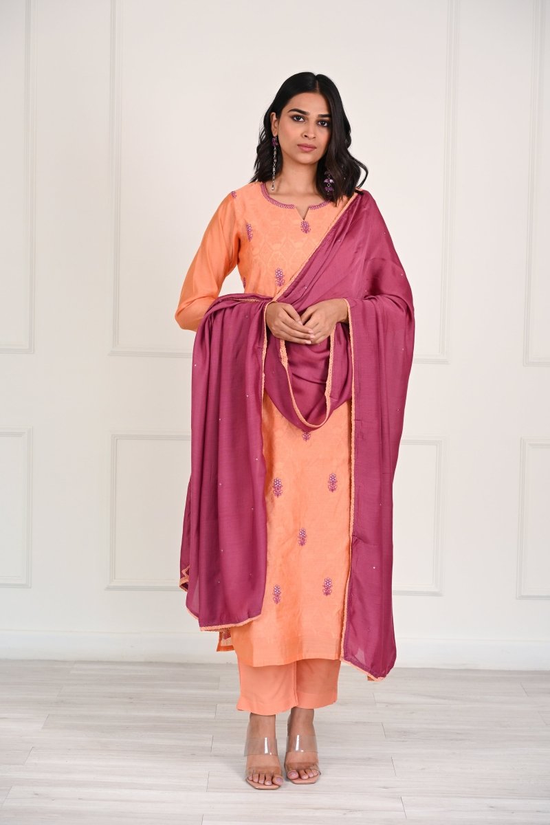 PAYAL Tangerine Kurta Suit Set with Handwork Detailing - Payal
