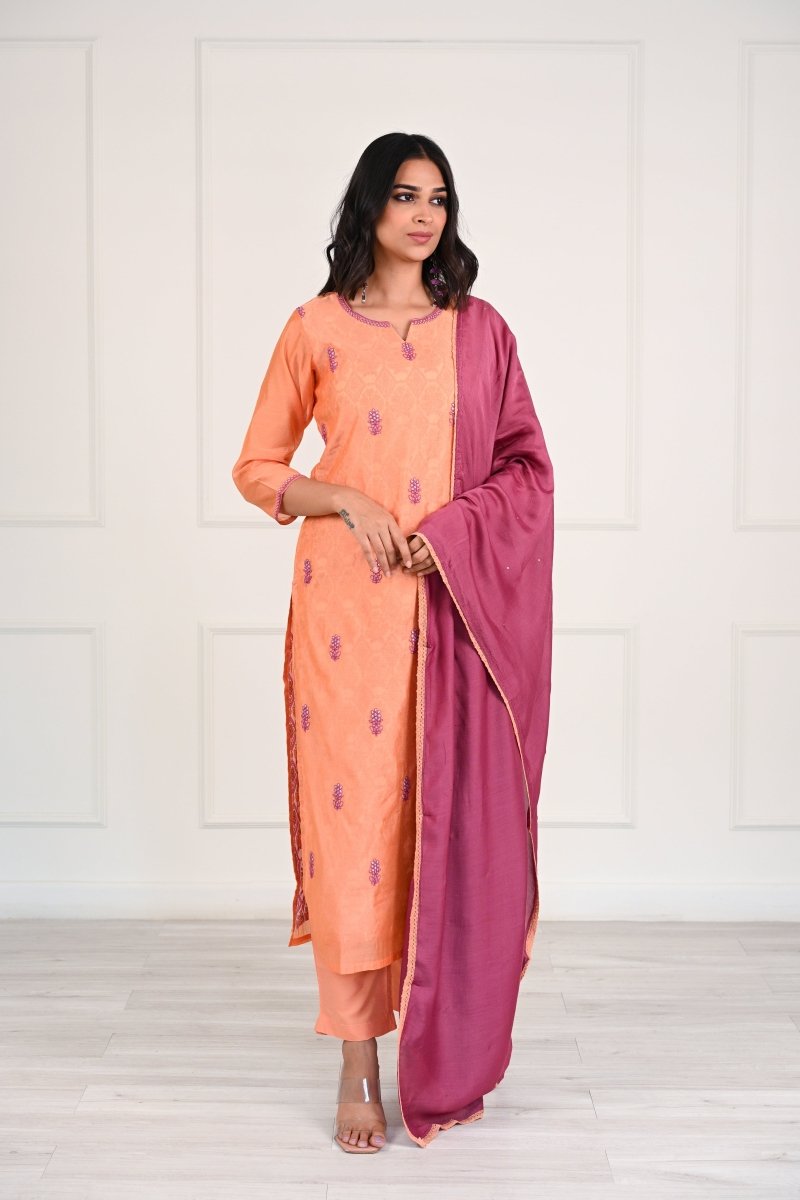 PAYAL Tangerine Kurta Suit Set with Handwork Detailing - Payal
