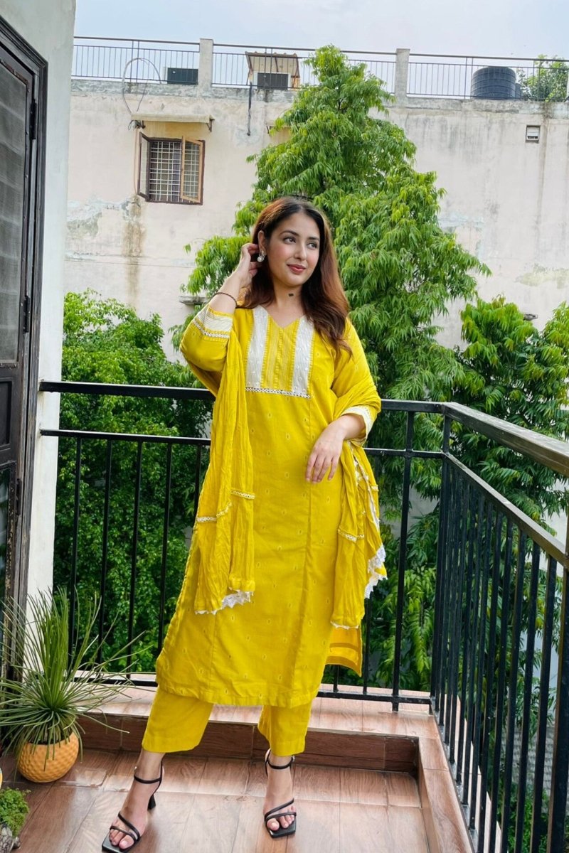 PAYAL White Kurta Suit Set with Jacquard Weaving - Payal