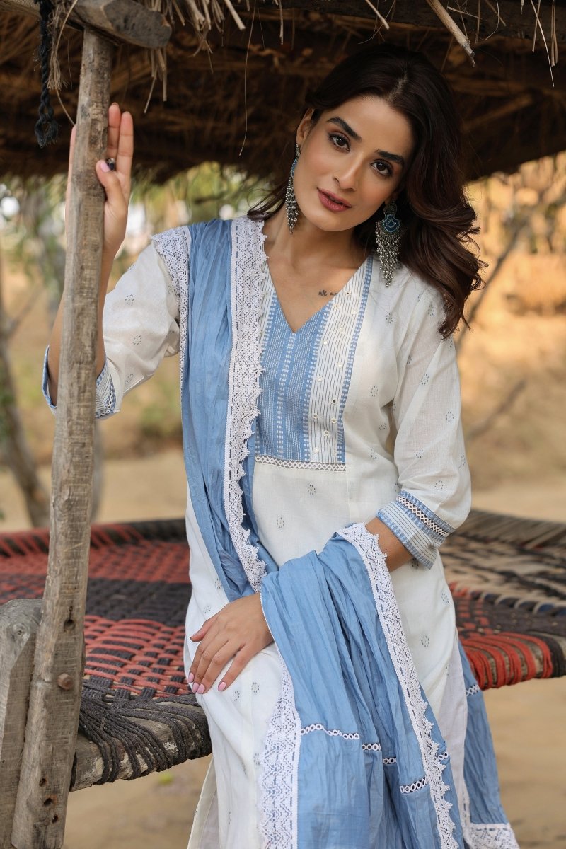PAYAL White Kurta Suit Set with Jacquard Weaving - Payal