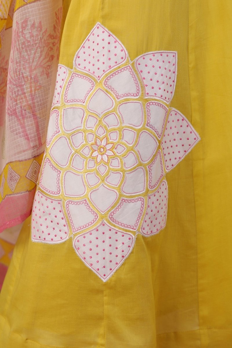 PAYAL Yellow Cotton Kurta Suit Set with Floral Design - Payal