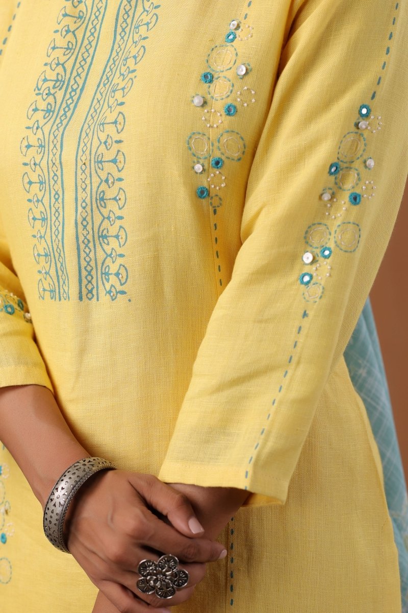 PAYAL Yellow Kurta Suit Set in Block Print - Payal