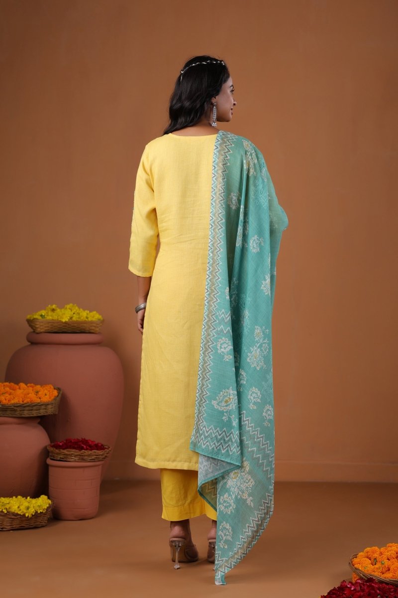 PAYAL Yellow Kurta Suit Set in Block Print - Payal