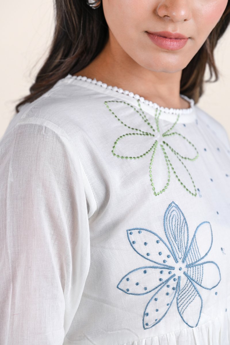 WOK Floral Embroidered White Midi Dress - Payal