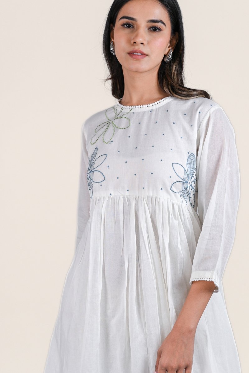 WOK Floral Embroidered White Midi Dress - Payal