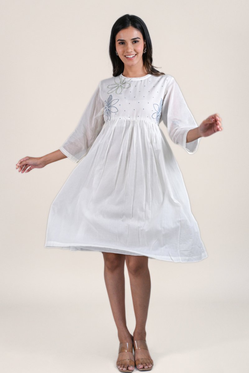 WOK Floral Embroidered White Midi Dress - Payal