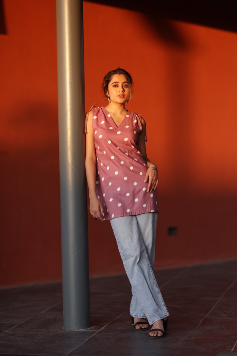 WOK Playful Polka Dot Sleeveless Kurta - Payal