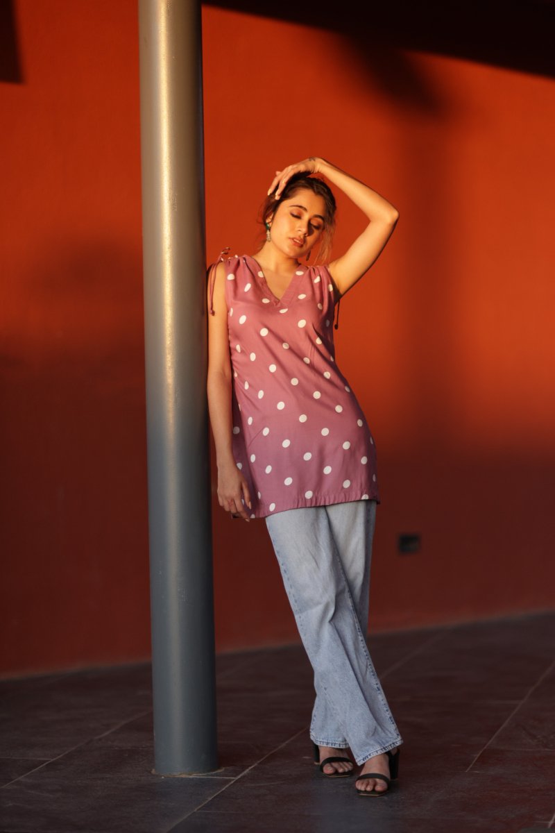 WOK Playful Polka Dot Sleeveless Kurta - Payal